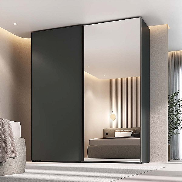 Guarda Roupa Creta em MDF 199,9x230cm 2 Portas de Correr com Espelho