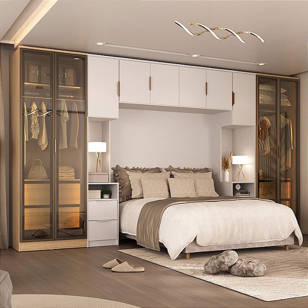 Roupeiro Modulado Ravi MDF 414,5cm 10 Portas Reflecta com Led