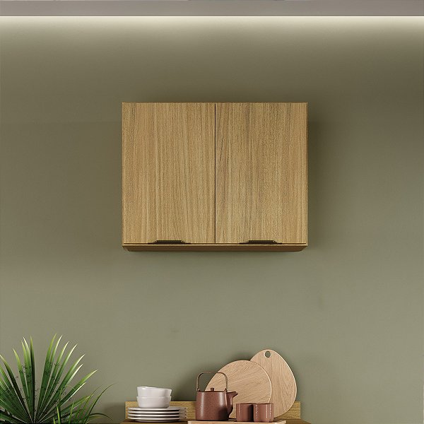 Armário Aéreo de Cozinha Ibiza em MDF 70cm 2 Portas Louro Freijó