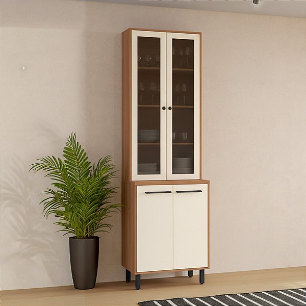Armário de Cozinha Cristaleira Havana 65x220cm em MDP com Pés