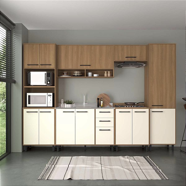 Cozinha Modulada Havana 310x220cm 13 Portas 2 Gavetas Pés Reguláveis