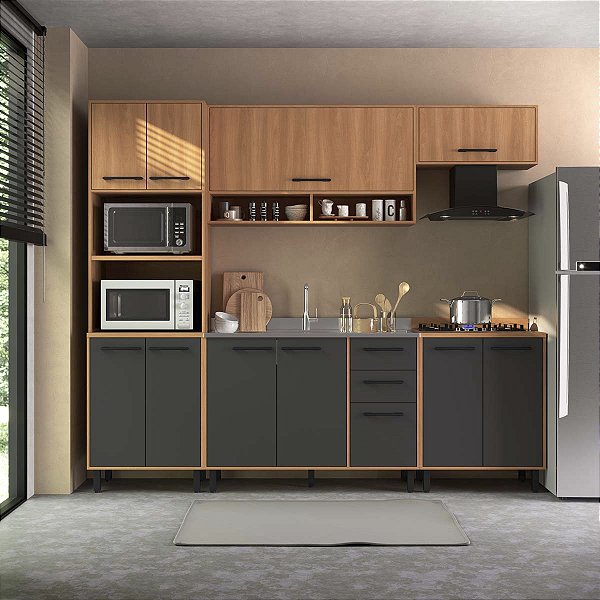 Cozinha Modulada Havana 255x220cm 11 Portas 2 Gavetas Pés Reguláveis