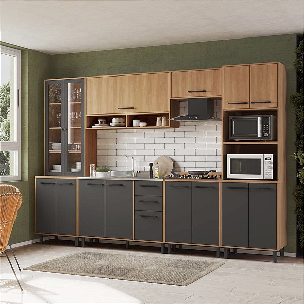 Cozinha Modulada Havana 320x220cm 15 Portas 2 Gavetas Pés Reguláveis