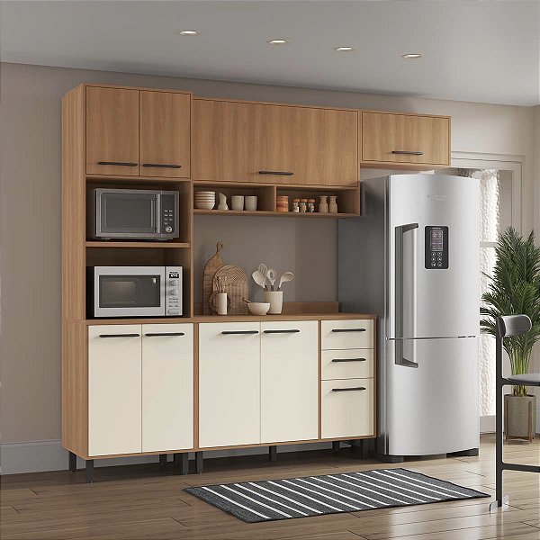 Cozinha Modulada Havana 255x220cm 9 Portas 2 Gavetas Pés Reguláveis