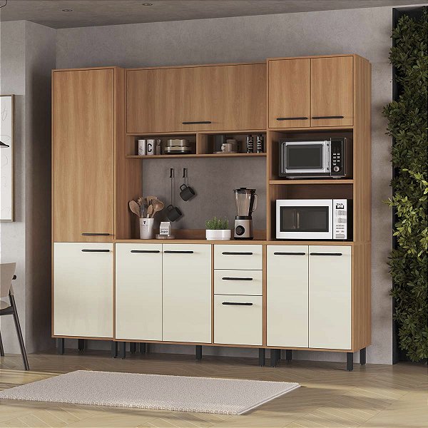 Cozinha Modulada Havana em MDP 240x220cm 10 Portas 2 Gavetas com Pés