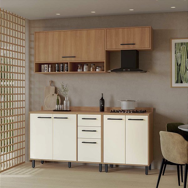 Cozinha Modulada Havana em MDP 190x220cm 7 Portas 2 Gavetas com Pés