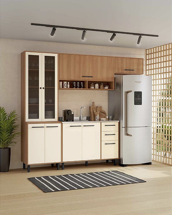 Cozinha Modulada Havana em MDP 250x220cm 9 Portas 2 Gavetas com Pés