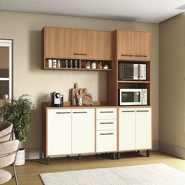 Cozinha Modulada Havana em MDP 185x220cm 8 Portas 2 Gavetas com Pés