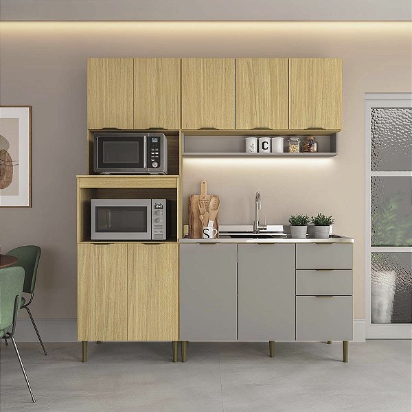 Cozinha Modulada Ibiza em MDF 190cm 10 Portas 2 Gavetas Pés Reguláveis