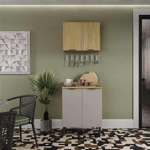 Cozinha Modulada Ibiza em MDF 4 Portas 70cm com Tampo e Pés Reguláveis