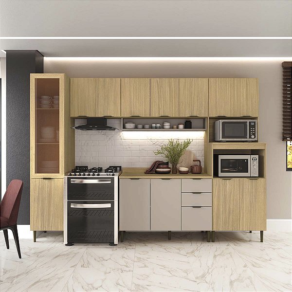 Cozinha Modulada Ibiza em MDF 14 Portas 300cm com Tampo com Pés