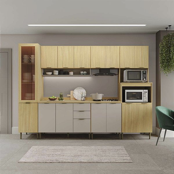 Cozinha Modulada Ibiza MDF 16 Portas 300cm com Tampo e Pés Reguláveis
