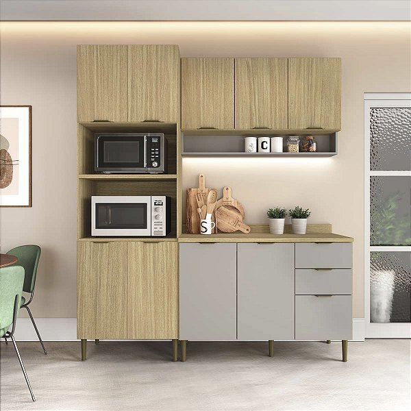 Cozinha Modulada Ibiza em MDF 10 Portas 190cm com Tampo e Pés