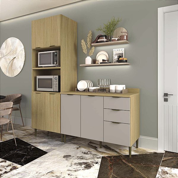 Cozinha Modulada Ibiza MDF 7 Portas 190cm com Tampo e Pés Reguláveis