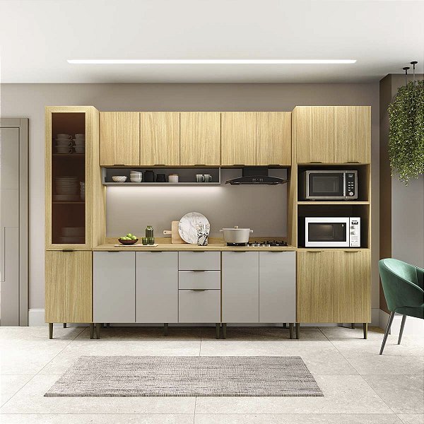 Cozinha Modulada Ibiza MDF 16 Portas 300cm com Tampo e Pés