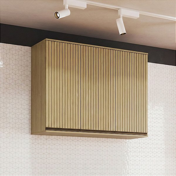 Armário Aéreo Nova Dubai em MDF 120x90cm 3 Portas Louro Freijó