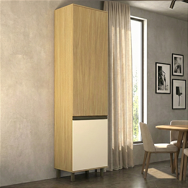 Armário Paneleiro Nova Dubai MDF 55x240cm Louro Freijó/Champanhe