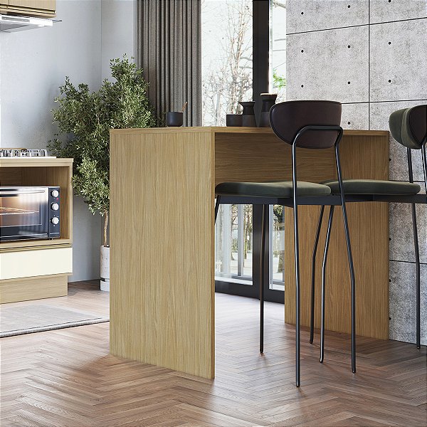 Bancada de Cozinha Nova Dubai em MDF 136x105cm Louro Freijó