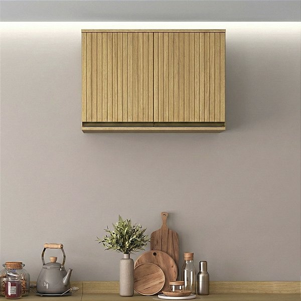Armário Aéreo Cozinha Nova Dubai MDF 80cm 2 Portas Louro Freijó