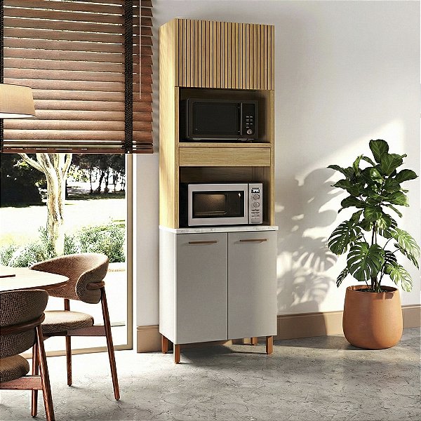 Torre Quente Sardenha em MDF 70x230cm 3 Portas 2 Nichos com Pés