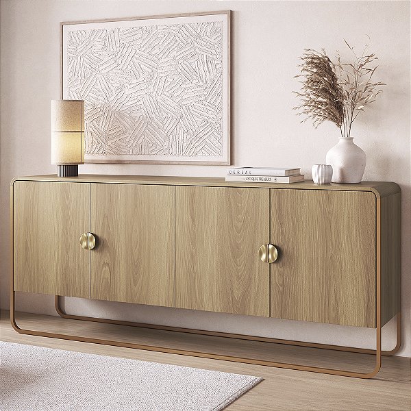 Balcão Buffet Luna Orgânico 180x75cm 4 Portas e Pés em Metal