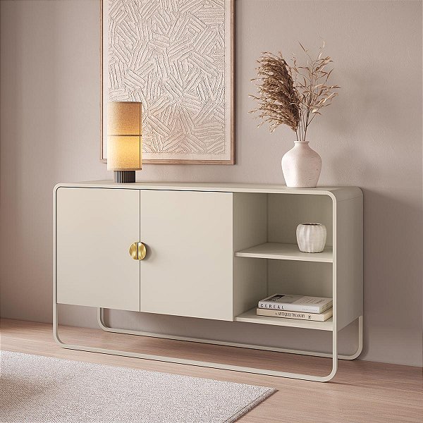 Balcão Buffet Aura Orgânico 135x75cm 2 Portas com Pés em Metal