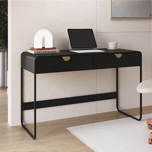 Escrivaninha Home Office Luna Orgânica 125x80cm 2 Gavetas Pés em Metal