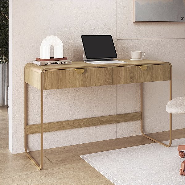 Escrivaninha Home Office Aura Orgânica 125x80cm 2 Gavetas Pés em Metal