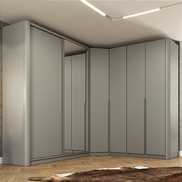 Roupeiro Bend em MDF 504cm 6 Portas com Lateral Curva e Espelho