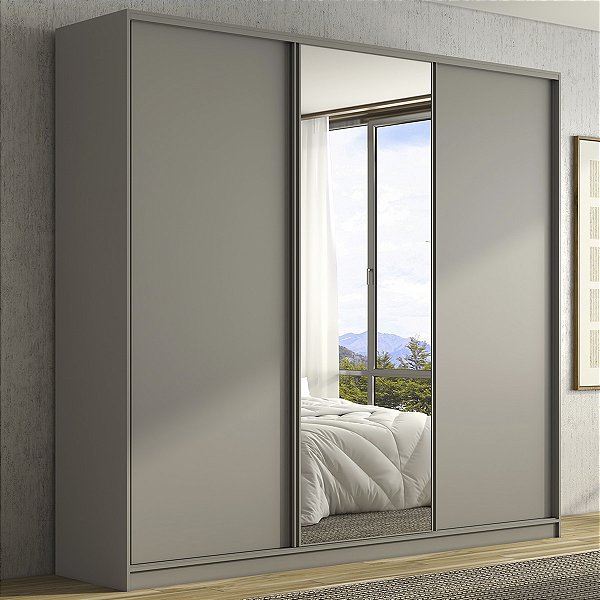 Guarda Roupa Bend em MDF 260x240cm 3 Portas com Espelho 6 Gavetas