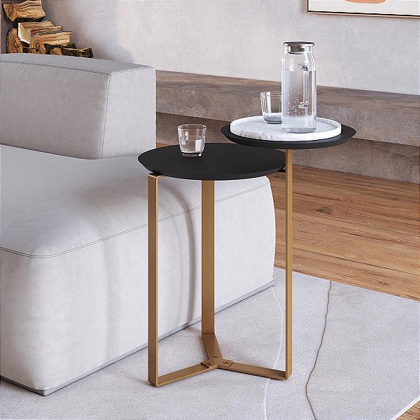 Mesa de Centro Orgânica com 2 Tampos Chanfrada e Pés em Metal