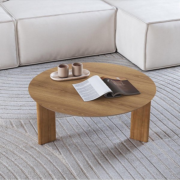 Mesa de Centro Orgânica Grande 80cm Tampo Chanfradao e Pés em Madeira