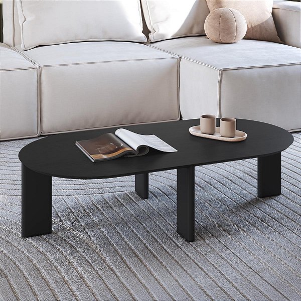 Mesa de Centro Orgânica 120cm Tampo Chanfrado com Pés de Madeira