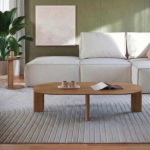 Conjunto Sala de Estar com Mesa de Centro e Lateral Pés em Madeira