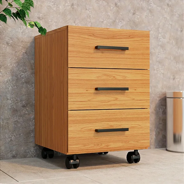 Gaveteiro para Escritório com 3 Gavetas 100% MDF com Rodízios