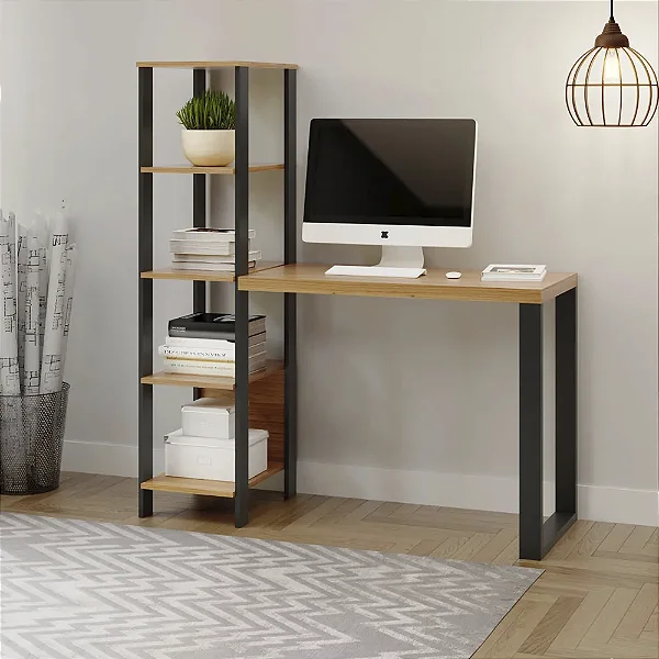 Mesa Escritório com Torre Estilo Industrial 122,5cm 100% MDF