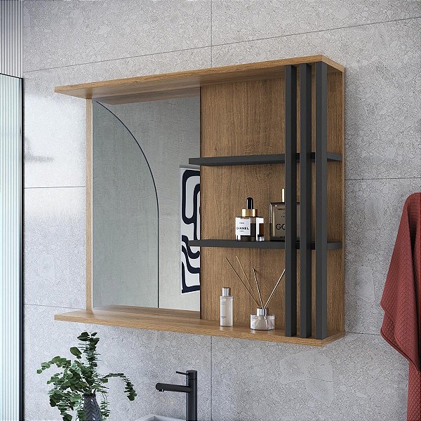 Espelheira Suspensa para Banheiro Estela 79cm com 2 Prateleiras