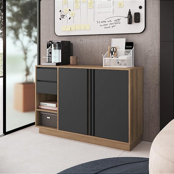 Armário Balcão para Escritório 110cm com 2 Portas 2 Gavetas