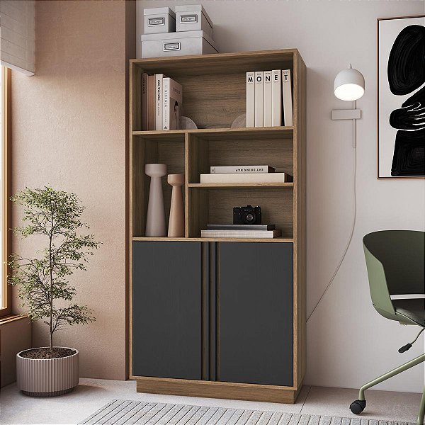 Armário Alto para Escritório Home Office 160cm com 2 Portas e Nichos