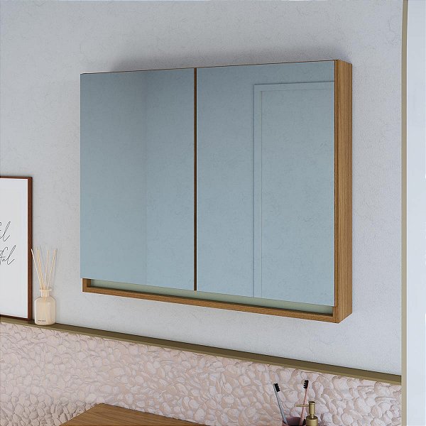 Armário Espelheira Suspensa para Banheiro Lívia 80cm com 2 Portas