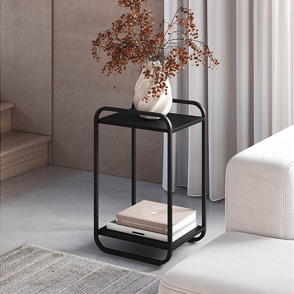 Mesa Lateral Aura Design Orgânico 40x33cm Pés em Metal