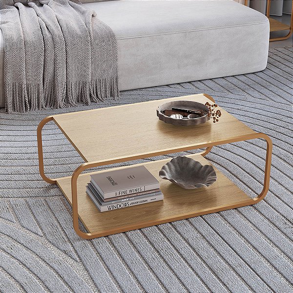 Mesa de Centro Aura Design Orgânico 80cm Pés em Metal