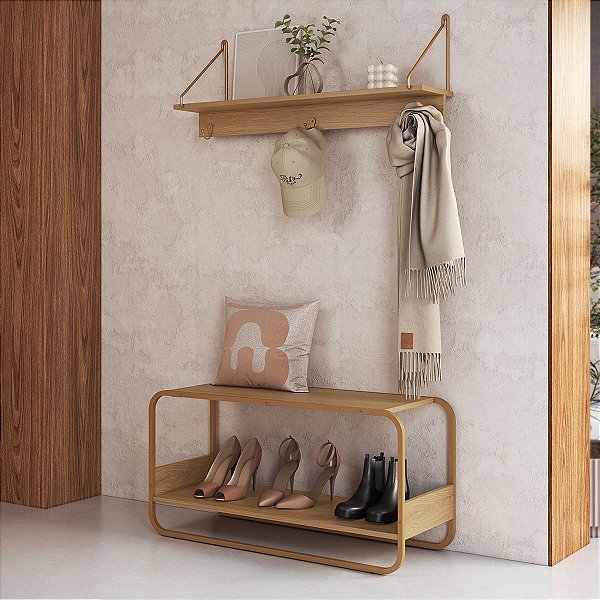Conjunto Sapateira e Prateleira Suspensa Aura 90cm Estrutura em Metal