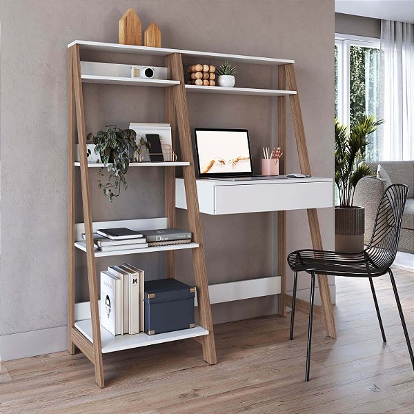 Conjunto para Escritório Escrivaninha e Estante 126cm com Gaveta