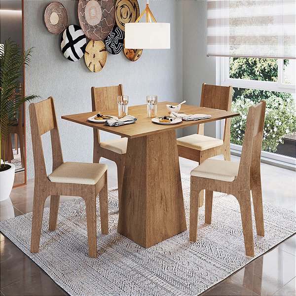 Conjunto Sala de Jantar com Mesa e 4 Cadeiras Freijó 100% MDF