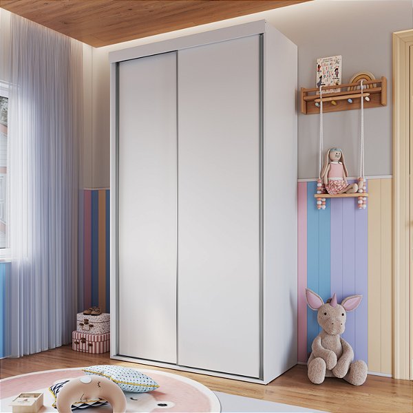 Guarda Roupa Infantil 120cm 2 Portas de Correr 2 Gavetas e Cabideiro