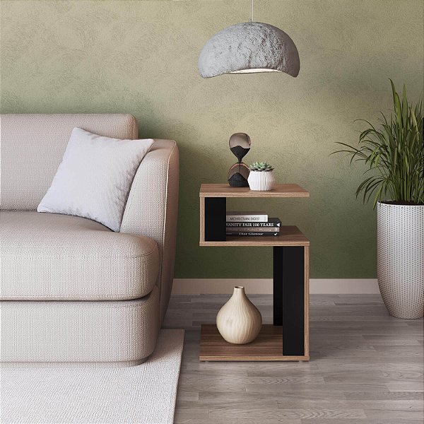 Mesa de Lateral 35cm com Nichos Estilo Moderno