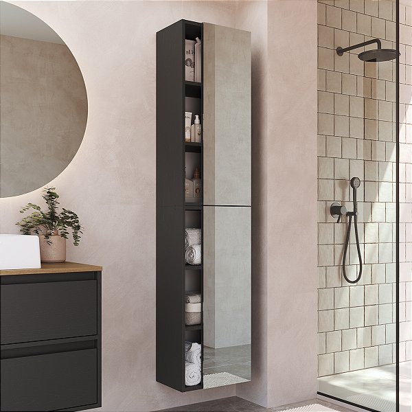 Conjunto de Armários Organizadores 36x160cm com Espelhos e Nichos