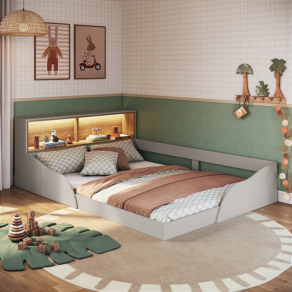 Cama Infantil Casal Montessoriana Lille com LED e Protetor 146,2cm