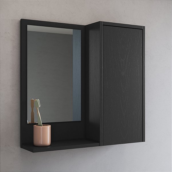 Armário Aéreo Banheiro Bologna com Espelho 60cm 1 Porta 3 Prateleiras